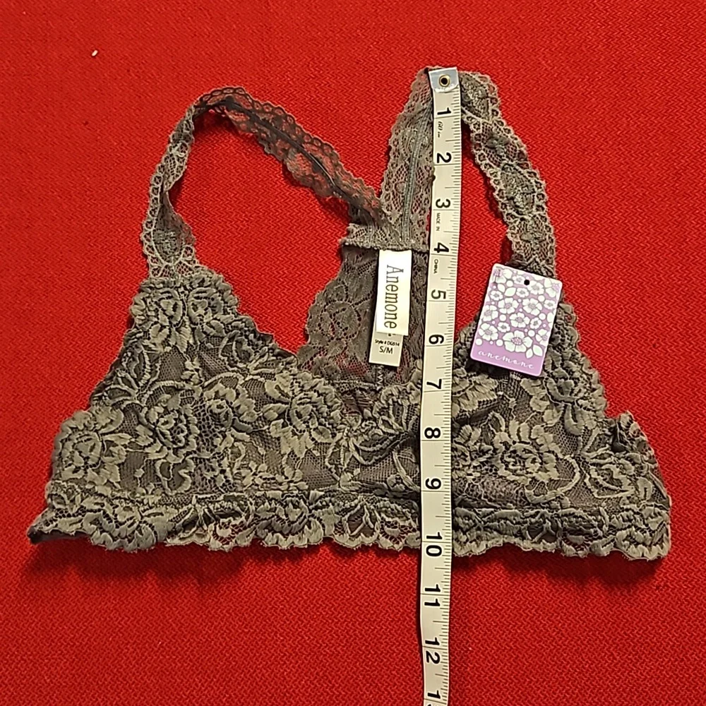 ANEMONE gray floral graphic lace  stretch t back bra S/M M/L NWT - Picture 2 of 8